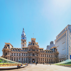 Philadelphia City Hall with tourists on the Penn Square