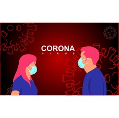 Man and woman in white medical face mask.Corona virus illustration background. Novel corona virus (2019-nCoV). Covid-19. Concept of corona virus quarantine. Vector illustration. Editable template.