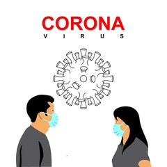 illustration graphic vector of corona virus (2019-nCov, Covid-19) .MERS Corona Virus icon shape.Man and woman using healthy mask.Isolated on white background.