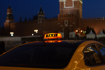 Taxi sign at night. Night picture of a taxi car