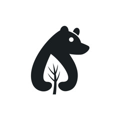 Bear and Leaf Nature Logo Vector Design.