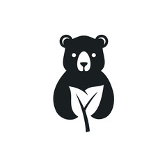 Bear and Leaf Nature Logo Vector Design.