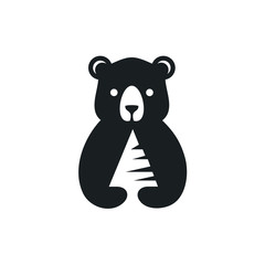 Bear and Pine Cute Vector Logo Design