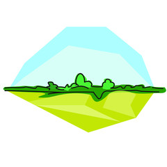Color vector linear landscape. Flat landscape of black lines. Beautiful nature forest on the plain.