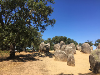 The megalithic complex of Cromeleque dos Almendres (Almendres Cromlech) in Alto Alentejo region, Portugal