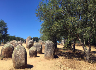 The megalithic complex of Cromeleque dos Almendres (Almendres Cromlech) in Alto Alentejo region, Portugal