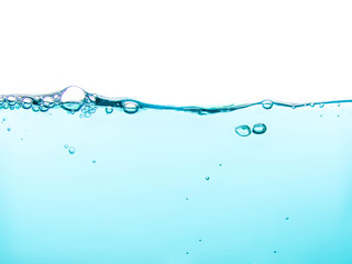 Water and air bubbles over white background.