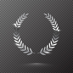 Silver shiny laurel wreath isolated on transparent background. Vector design element.