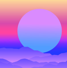 Landscape with sunset above the mountains or hills. Minimalist vector illustration.