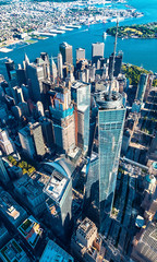 NEW YORK - JULY 02 2016: Aerial view of the Freedom Tower at One World Trade Center, Manhattan, New York