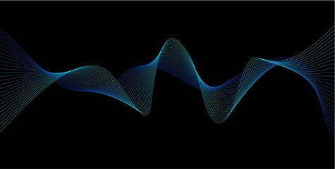  Black background image with blue wave pattern lines