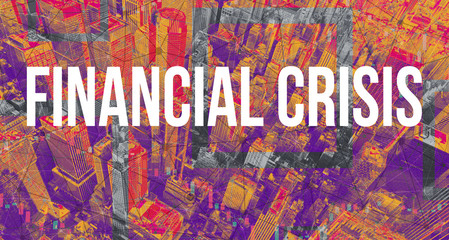 Fototapeta premium Financial Crisis theme with Manhattan New York City skyscrapers