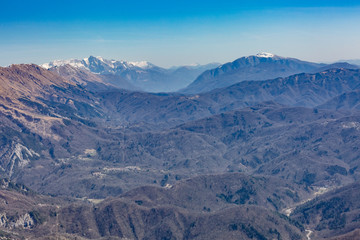 Fototapeta na wymiar Beautiful mountains landscape. Mountain range. Monte Quarnan, Italian Alps, near Gemona, Friuli Venezia Giulia, Italy