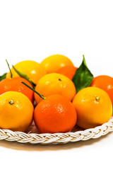 Mandarin and Lemon Oranges. Meyer lemon Hybrid Citrus Fruit Native to China on White Background. Selective focus.