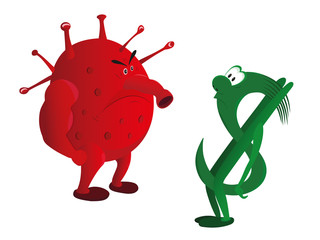 Viral bacteria threaten economy. Vector illustration.