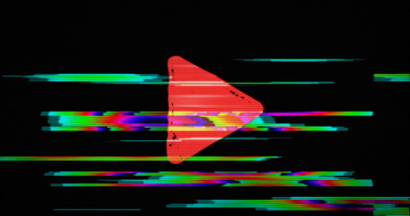 Modern glitch transition with play symbol