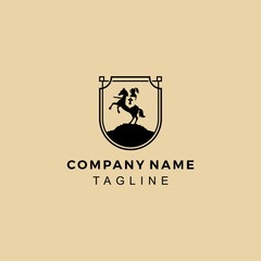 Negative Space knight with horse logo