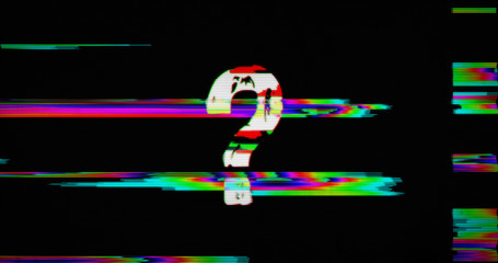 Modern glitch transition with question mark symbol
