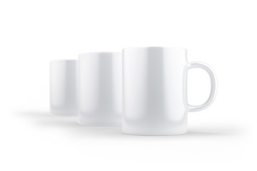 3 clean white mugs isolated on white as template for your design presentation, promotion etc.