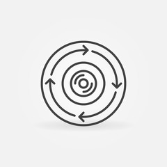 Naklejka premium 360-degree Camera in circle with arrows vector concept outline icon or logo