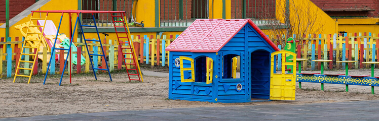 An empty Playground in a kindergarten on a Sunny spring day.