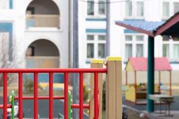 Fototapeta na wymiar An empty Playground in a kindergarten on a Sunny spring day.