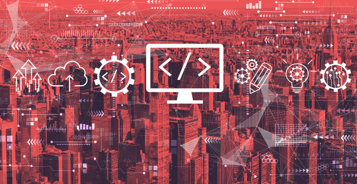 Web development concept with the New York City skyline