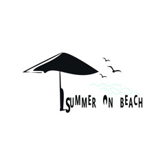 Umbrellas and seagulls in summer for design inspiration