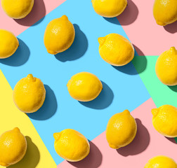 Fresh yellow lemons overhead view - flat lay