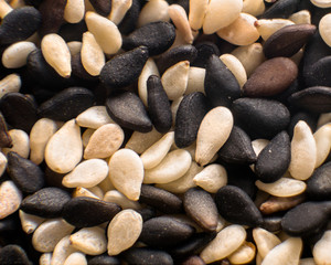 MEXICO CITY,  MEXICO - february 03, 2019. Macro view of tuxedo Sesame Seed Blend is a mix of white & black sesame seeds. Often used in asian cuisine.