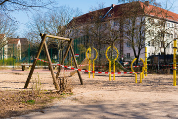 Playgrounds that were closed due to the corona pandemic, swings, soccer field, table tennis tables,...