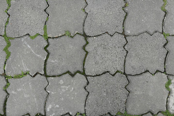 Obraz premium Top view of Gray interlocking paving stone driveway.