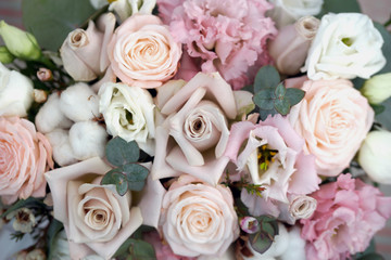 Beautiful bright bouquet with roses and other flowers