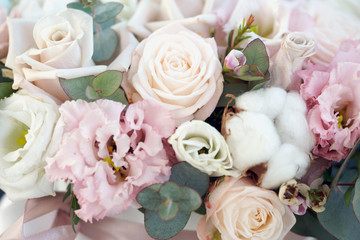 Beautiful bright bouquet with roses and other flowers