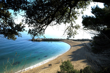 Sirolo (AN), Italy - January 1, 2019:  Urbani beach, Riviera del Conero, Adriatic Sea, Sirolo,...
