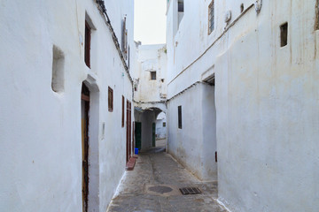 Fototapeta premium View of the old walls of Tetouan Medina quarter in Northern Morocco. A medina is typically walled, with many narrow and maze-like streets and often contain historical houses, palaces, places.
