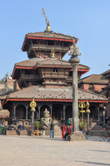 Fototapeta premium People walking in Tachupal square at Bhaktapur on Nepal