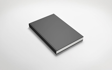 Book with blank black hardcovers isolated on grey as template for design presentation, promotion etc.