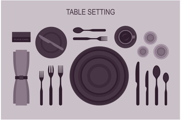 Table setting. The plan for the cutlery on the table. Top view