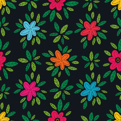 Fototapeta na wymiar Seamless pattern with flowers and leaves vector