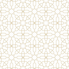 Seamless pattern in islamic style. Vector arabic gold ornament in white background.