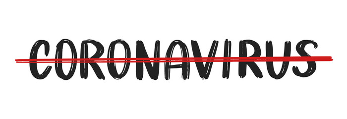 Coronavirus strikethrough brush logo. Stop COVID-19 pandemic vector concept. Stop coronavirus icon isolated on white