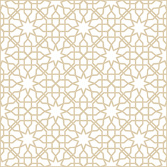 Seamless pattern in islamic style. Vector arabic gold ornament in white background.