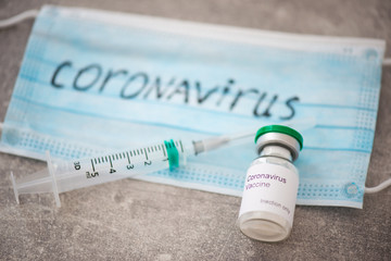 Medical mask and syringe and needles a Coronavirus infection and protection concept