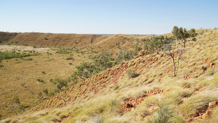 Bush landscapes on the Wolfe Creek Crater near the town of Halls Creek in Western Australia.