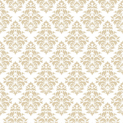 Floral pattern. Wallpaper baroque, damask. Seamless vector background. White and gold ornament.