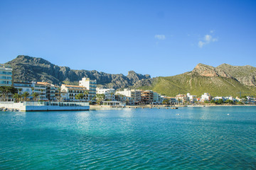 Tranquil harbour with boats in Port de Pollenca, Mallorca, Spain