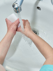 Wash hands with soap. Coronavirus protect. COVID-2019 prevention