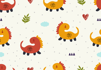 Baby pattern with dinosaur, seamless animal background.
