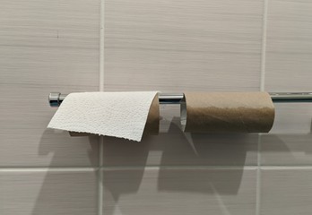 the last sheet of toilet paper from the two rolls was left.